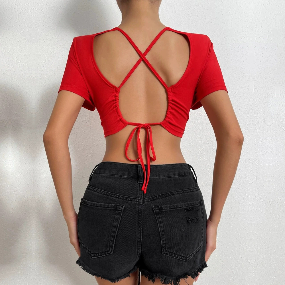 ZARA Summer Sexy Backless Crop Top Short Sleeve T-Shirt